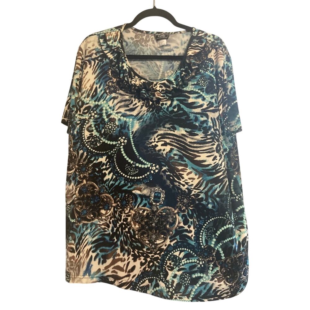 Southern lady size 2X pretty green and blue women’s top